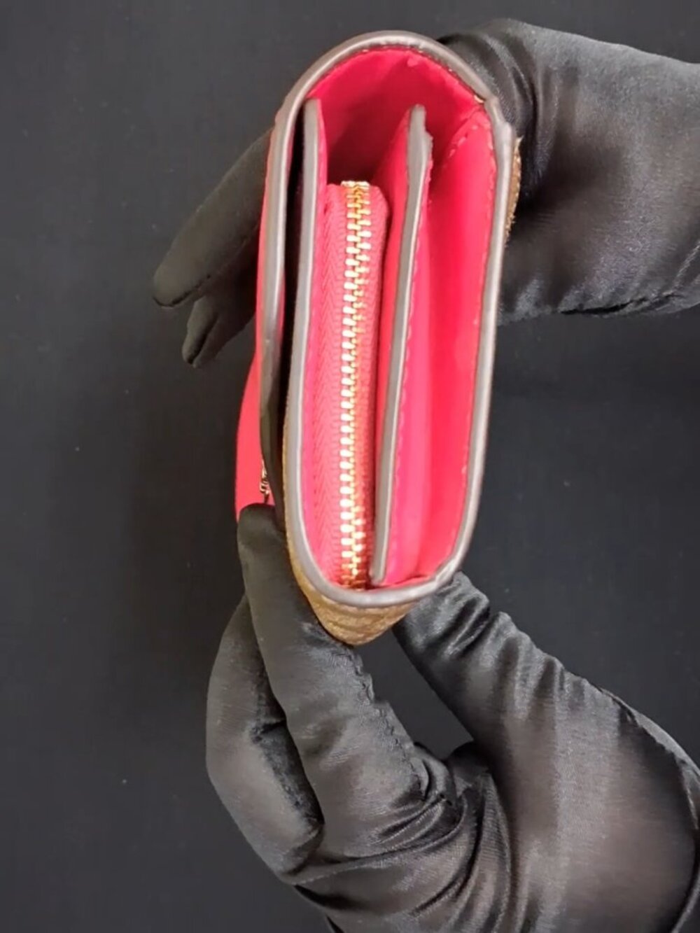 COACH Signature Canvas Pink Leather Flap Continental Wallet - Picture 4 of 14